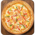 Seafood Cocktail Pizza Seafood pizza topped with prawns and peppers