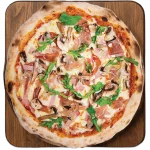 Double Ham & Mushroom Pizza Ham and mushroom pizza with fresh greens