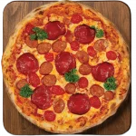 Chorizo Salami & Sausages Pizza Chorizo and salami pizza with sausage slices