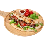 Rib Eye Steak and Feta Cheese Panuozzo Rib eye steak and feta panuozzo sandwich with cherry tomatoes