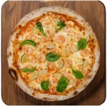 Tom Yum Kung Extreme Pizza Tom yum prawn pizza with peppers and basil