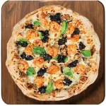 Truffle Seafood Gold Pizza Truffle seafood pizza with prawns